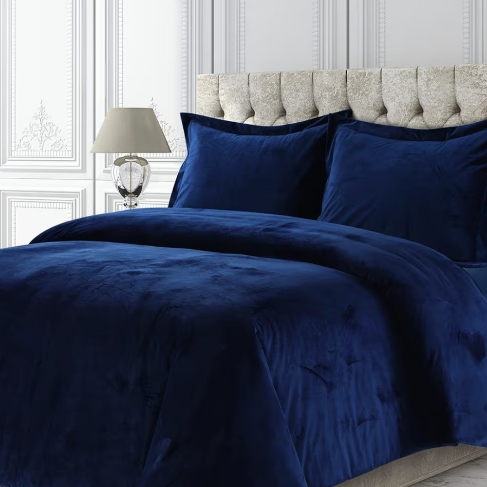 Tribeca Living NWT 2pc Twin Venice Velvet Oversized Duvet Set In Blue